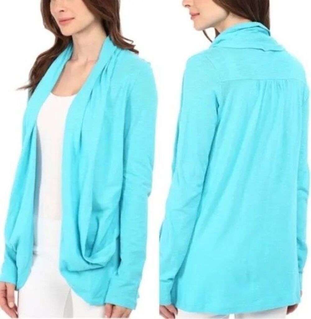 Lilly Pulitzer Leslie Drapery Open Front Cardigan 100% Cotton Turquoise Blue Siz